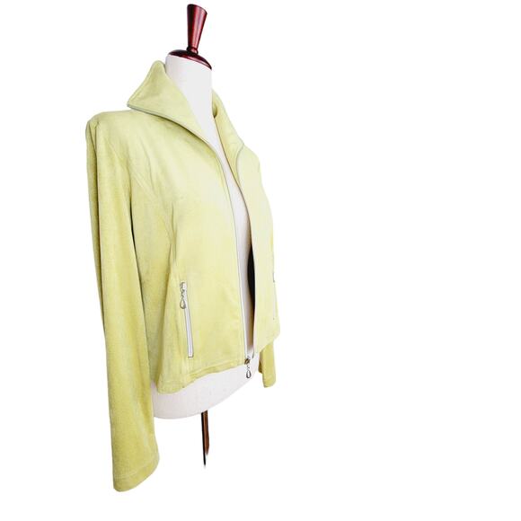 VINTAGE Equestrian Brand Chartreuse Microfiber Mod Zip Blazer Pant Suit - Small - Picture 2 of 14